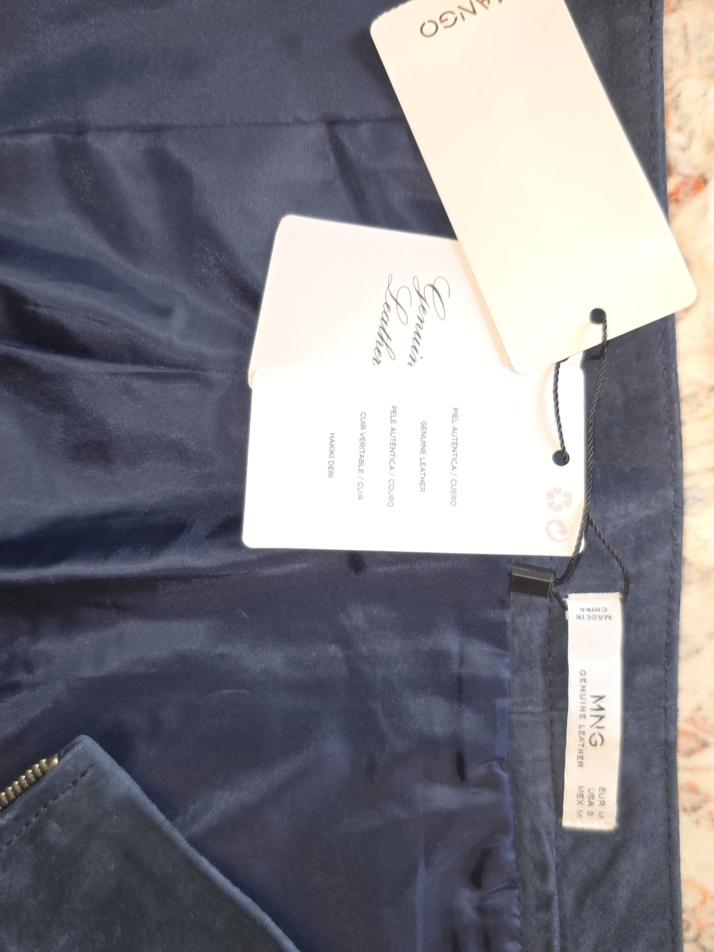 Mango Genuine Leather Mini Skirt Blue Front Zip NWT Size M - Picture 7 of 7